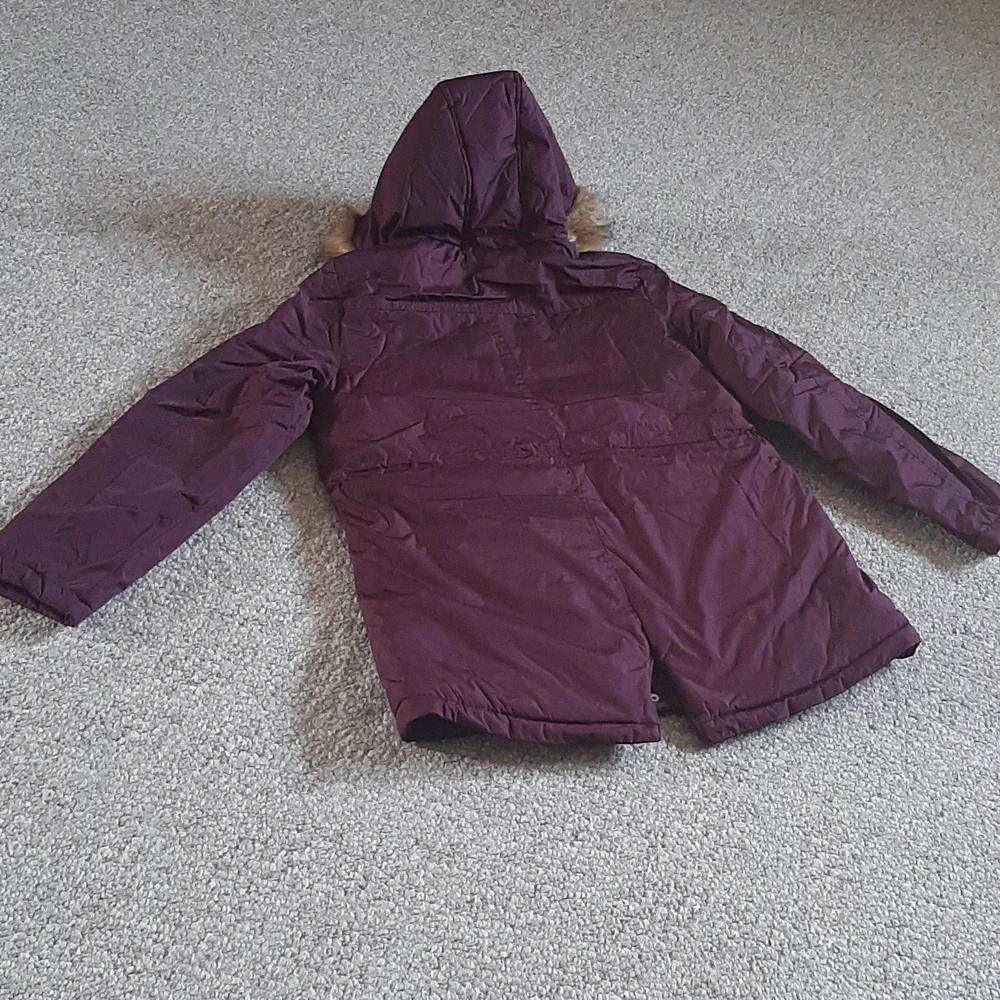 New Faux Fur Trimmed Hood Heavy Coated Anorak Coat.